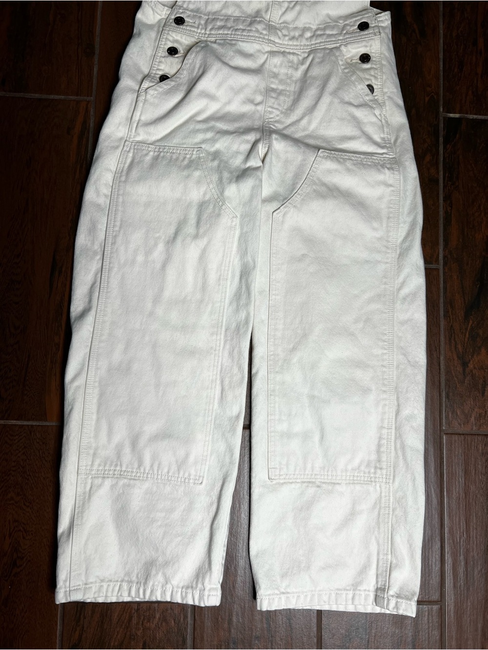 Levi’s Premium Cream Wide Leg Utility Overalls Large Double Knee Dungarees - Picture 6 of 9